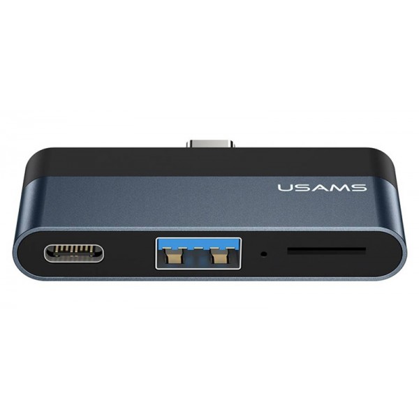 USAMS USB-C hub US-SJ491, USB/USB-C PD/micro SD θύρες, 5Gbps, γκρι USB Hubs - Card Readers
