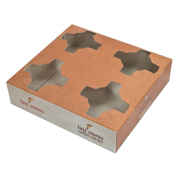 FAST STORES & COFFEE CORNER χάρτινη ποτηροθήκη, 4 θέσεων, 50τμχ Είδη Παντοπωλείου