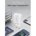 POWERTECH φορτιστής τοίχου PT-1043, USB-C, PD QC3.0, 30W, λευκός Φορτιστές Κινητών