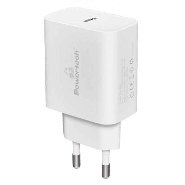 POWERTECH φορτιστής τοίχου PT-1043, USB-C, PD QC3.0, 30W, λευκός Φορτιστές Κινητών