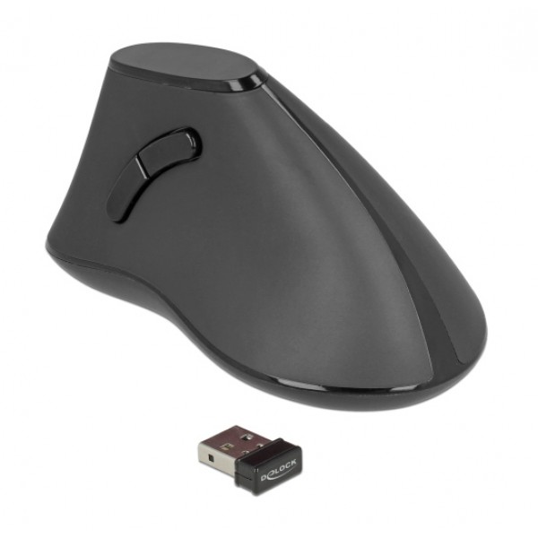 DELOCK ασύρματο vertical ποντίκι 12622 οπτικό, 5 πλήκτρα, 1000DPI, μαύρο Ποντίκια