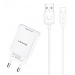 USAMS φορτιστής τοίχου T21OCLN01 με καλώδιο Lightning, USB 2.1A, λευκός Φορτιστές Κινητών