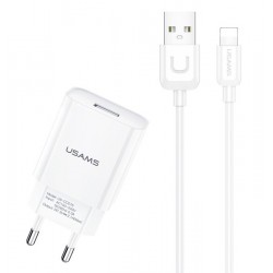 USAMS φορτιστής τοίχου T21OCLN01 με καλώδιο Lightning, USB 2.1A, λευκός Φορτιστές Κινητών