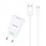 USAMS φορτιστής τοίχου T21OCMC01 με καλώδιο Micro USB, USB 2.1A, λευκός Φορτιστές Κινητών