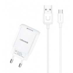 USAMS φορτιστής τοίχου T21OCMC01 με καλώδιο Micro USB, USB 2.1A, λευκός Φορτιστές Κινητών