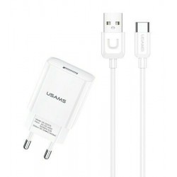 USAMS φορτιστής τοίχου T21OCTC01 με καλώδιο USB-C, USB 2.1A, λευκός Φορτιστές Κινητών