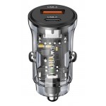 USAMS φορτιστής αυτοκινήτου US-CC164, USB & USB-C, 30W, μαύρος Φορτιστές Κινητών