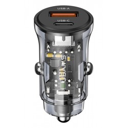 USAMS φορτιστής αυτοκινήτου US-CC164, USB & USB-C, 30W, μαύρος Φορτιστές Κινητών