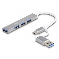 DELOCK USB hub 64214, 4x USB θύρες, USB & USB-C σύνδεση, γκρι USB Hubs - Card Readers