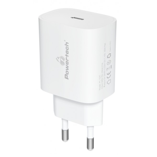 POWERTECH φορτιστής τοίχου PT-1091, USB-C, PD 20W, λευκός Φορτιστές Κινητών
