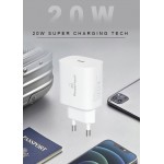 POWERTECH φορτιστής τοίχου PT-1091, USB-C, PD 20W, λευκός Φορτιστές Κινητών