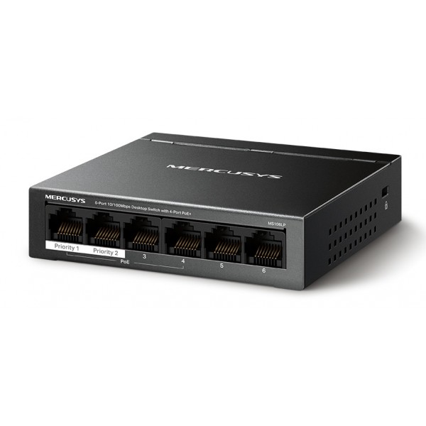 MERCUSYS Desktop Switch MS106LP, 6x 10/100 Mbps, PoE+, Ver. 1.0 Switches