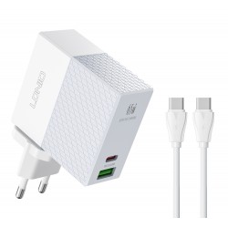 LDNIO φορτιστής τοίχου A2620C με καλώδιο, USB & USB-C, 65W PD, λευκός Φορτιστές Κινητών