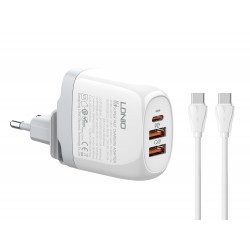 LDNIO φορτιστής τοίχου A3511Q με καλώδιο, USB-C/2x USB, 65W, GaN, λευκός Φορτιστές Κινητών
