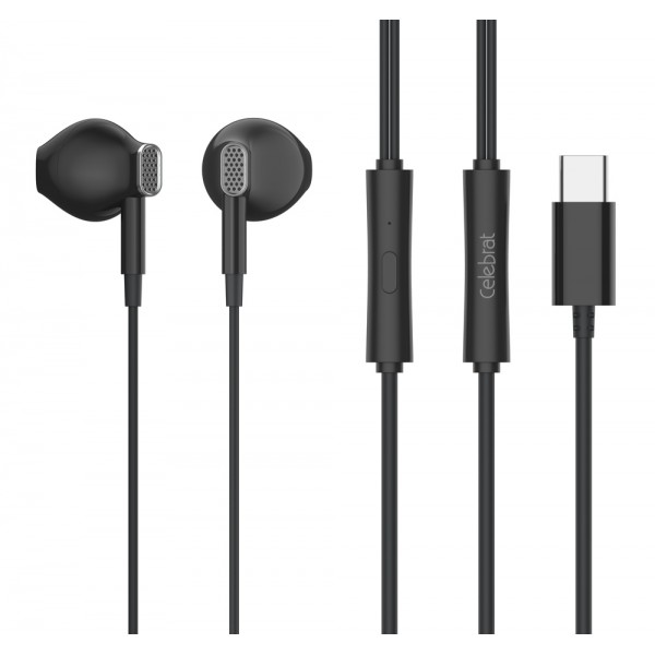 CELEBRAT earphones με μικρόφωνο D12, USB-C σύνδεση, Φ14.2mm, 1.2m, μαύρα Ακουστικά - Bluetooth