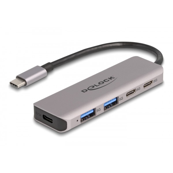 DELOCK USB hub 64239, 4x θυρών, 5Gbps, USB-C σύνδεση, γκρι USB Hubs - Card Readers