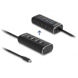 DELOCK USB hub 64233 με διακόπτες, 4 θυρών, 10Gbps, USB-C σύνδεση, μαύρο USB Hubs - Card Readers