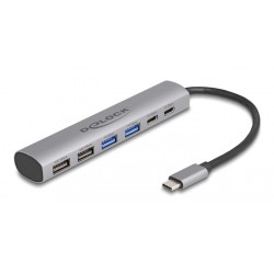 DELOCK USB hub 64232, 6x θυρών, 10Gbps, USB-C σύνδεση, γκρι USB Hubs - Card Readers