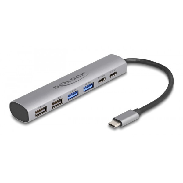 DELOCK USB hub 64232, 6x θυρών, 10Gbps, USB-C σύνδεση, γκρι USB Hubs - Card Readers
