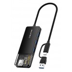 CABLETIME USB hub CT-HUBT3-PB, 4x θυρών, 5Gbps, USB/USB-C σύνδεση, μαύρο USB Hubs - Card Readers