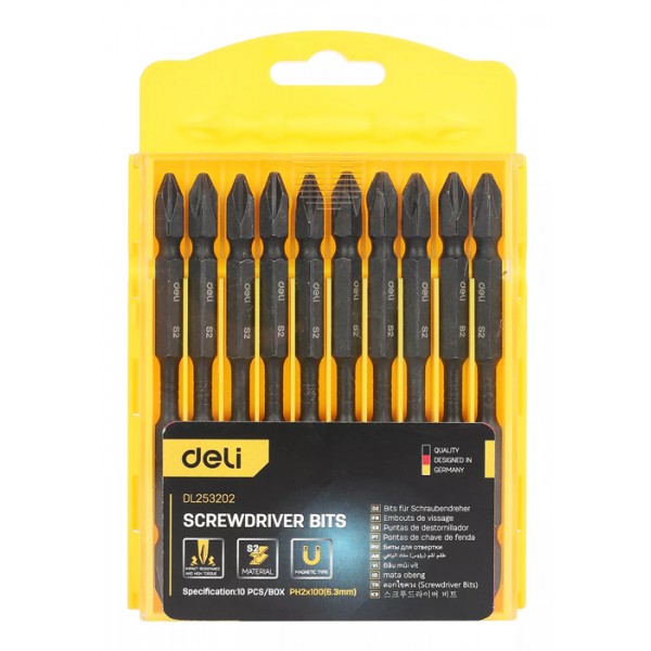 DELI μύτες κατσαβιδιού DL253202 για δράπανο, σταυρωτές, PH2x100mm, 10τμχ Κατσαβίδια