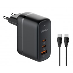 LDNIO φορτιστής τοίχου Q366 με καλώδιο, USB/2x USB-C, 65W, GaN, μαύρος Φορτιστές Κινητών