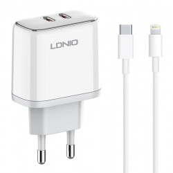 LDNIO φορτιστής τοίχου A2528M με καλώδιο, 2x USB-C, 35W, MFi, λευκό Φορτιστές Κινητών