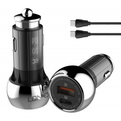 LDNIO φορτιστής αυτοκινήτου C1 με καλώδιο, USB & USB-C, 38W PD, μαύρος Φορτιστές Κινητών