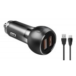 LDNIO φορτιστής αυτοκινήτου C503Q με καλώδιο, 2x USB, 36W, QC, γκρι Φορτιστές Κινητών
