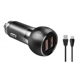LDNIO φορτιστής αυτοκινήτου C503Q με καλώδιο, 2x USB, 36W, QC, γκρι Φορτιστές Κινητών