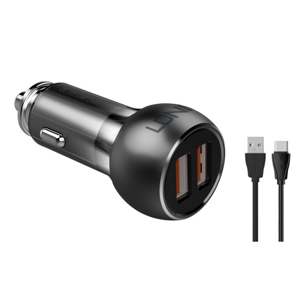 LDNIO φορτιστής αυτοκινήτου C503Q με καλώδιο, 2x USB, 36W, QC, γκρι Φορτιστές Κινητών