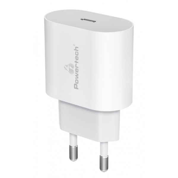 POWERTECH φορτιστής τοίχου PT-1150, USB-C, 12W, λευκός Φορτιστές Κινητών