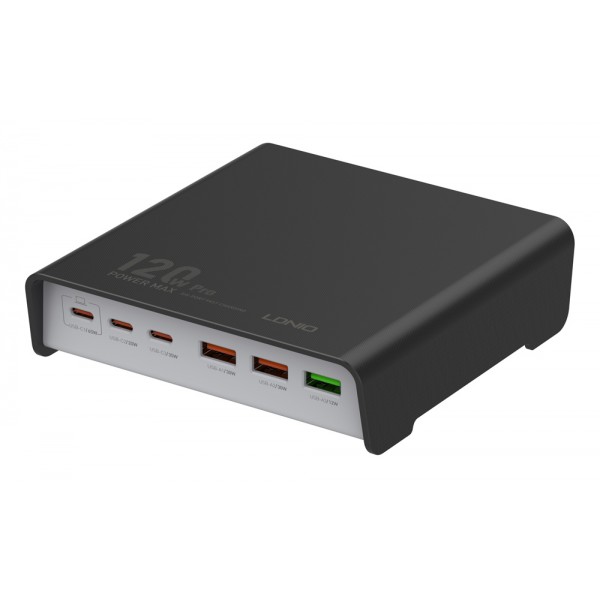 LDNIO σταθμός φόρτισης Q605, 3x USB-C & 3x USB, 120W, PD/QC, μαύρος Φορτιστές Κινητών