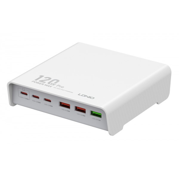 LDNIO σταθμός φόρτισης Q605, 3x USB-C & 3x USB, 120W, PD/QC, λευκός Φορτιστές Κινητών