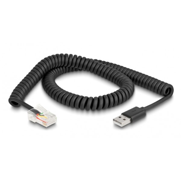 DELOCK καλώδιο USB σε RJ50 90602 για barcode scanner, spiral, 2m, μαύρο POS-Barcode Scanners