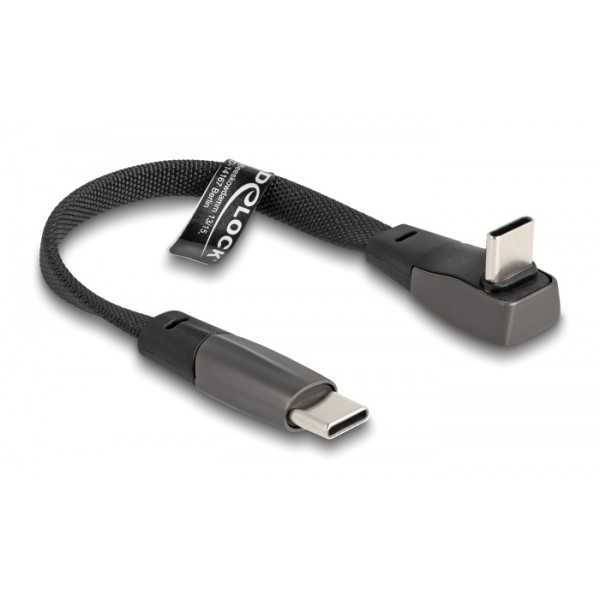 DELOCK καλώδιο USB-C 80750, 60W, flat, γωνιακό, 480 Mbps, 14cm, μαύρο USB-C (Type-C)