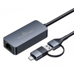 POWERTECH αντάπτορας δικτύου PTR-0149, USB & USB-C, 1000 Mbps, γκρι Κάρτες Δικτύου - USB Dongles