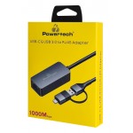 POWERTECH αντάπτορας δικτύου PTR-0149, USB & USB-C, 1000 Mbps, γκρι Κάρτες Δικτύου - USB Dongles
