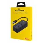 POWERTECH USB 3.2 hub PTR-0153, 4x θυρών, 5Gbps, USB σύνδεση, μαύρο USB Hubs - Card Readers
