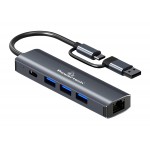 POWERTECH USB hub PTR-0150 με θύρα δικτύου, 4 θυρών, USB & USB-C, γκρι Κάρτες Δικτύου - USB Dongles
