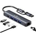 POWERTECH USB hub PTR-0150 με θύρα δικτύου, 4 θυρών, USB & USB-C, γκρι Κάρτες Δικτύου - USB Dongles