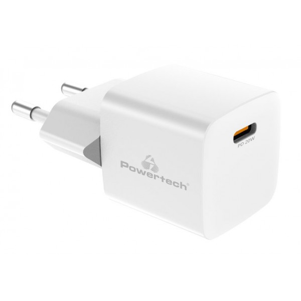 POWERTECH φορτιστής τοίχου PT-1223, USB-C, 20W, λευκός Φορτιστές Κινητών