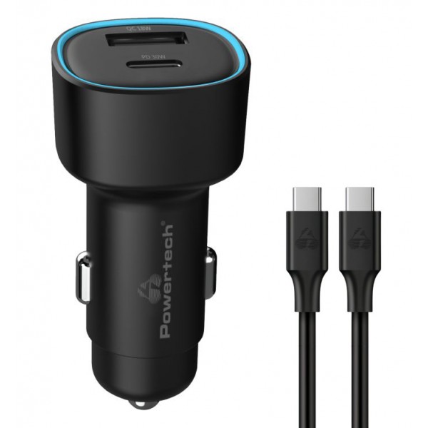 POWERTECH φορτιστής αυτοκινήτου PT-1230, καλώδιο, USB/USB-C, 48W, μαύρος Φορτιστές Κινητών