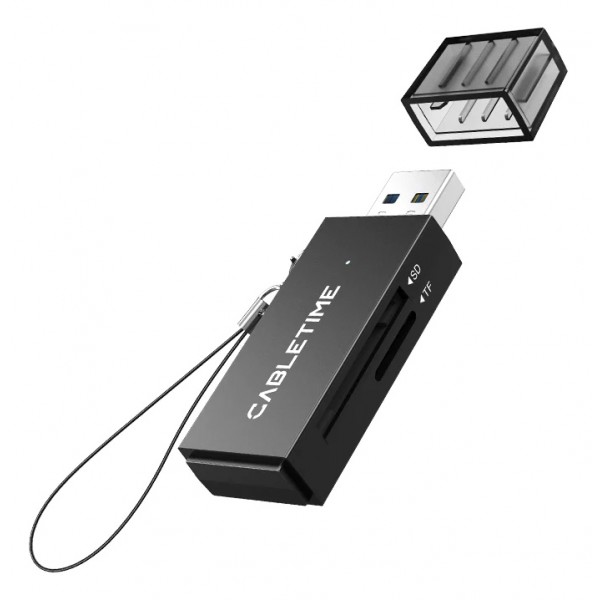 CABLETIME card reader CT-ASD3-PB για SD & micro SD, USB, 5Gbps, μαύρο USB Hubs - Card Readers