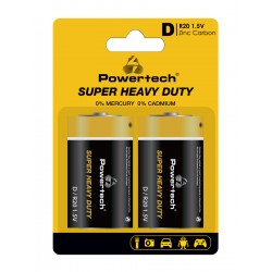 POWERTECH μπαταρίες Zinc Carbon Super Heavy Duty PT-1222, R20 1.5V, 2τμχ Μπαταρίες Αλκαλικές