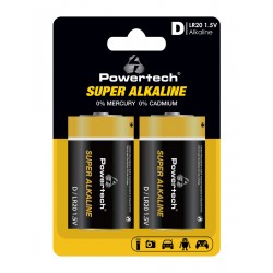 POWERTECH αλκαλικές μπαταρίες Super Alkaline PT-1217, LR20, 1.5V, 2τμχ Μπαταρίες Αλκαλικές