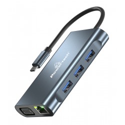 POWERTECH docking station BYL-2311 8 θυρών, USB-C σύνδεση, 100W PD, γκρι Docking Station