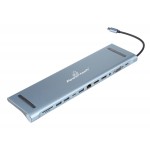 POWERTECH docking station BYL-2003U2, 12 θυρών, βάση laptop, USB-C, γκρι Docking Station