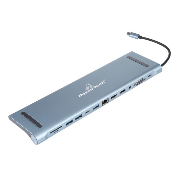 POWERTECH docking station BYL-2003U2, 12 θυρών, βάση laptop, USB-C, γκρι Docking Station