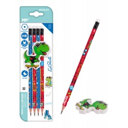 MP σετ ξύλινα μολύβια & γόμα Kid Skate PE356-03, εξάγωνα, HB, 5τμχ Γραφική Ύλη
